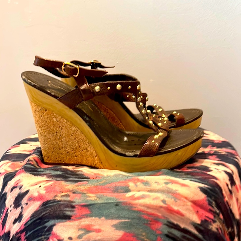 Jessica Simpson Studded Brown Leather Wedges